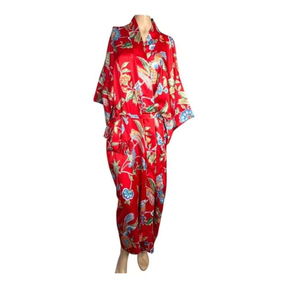 Natori Red Floral Kimono Robe – Size Small